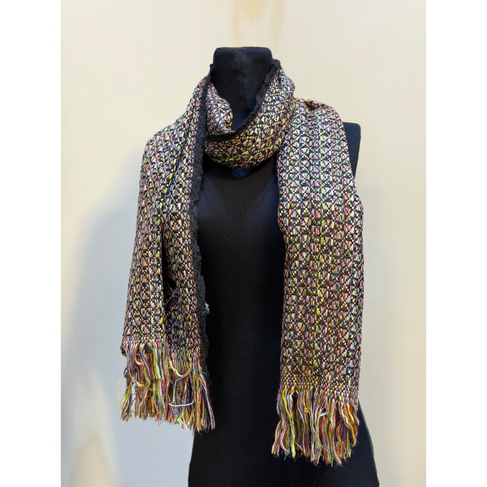 Chanel 2012 Spring 12P Multi Color Silk Tweed Scarf Wrap Fringe CC Logo France